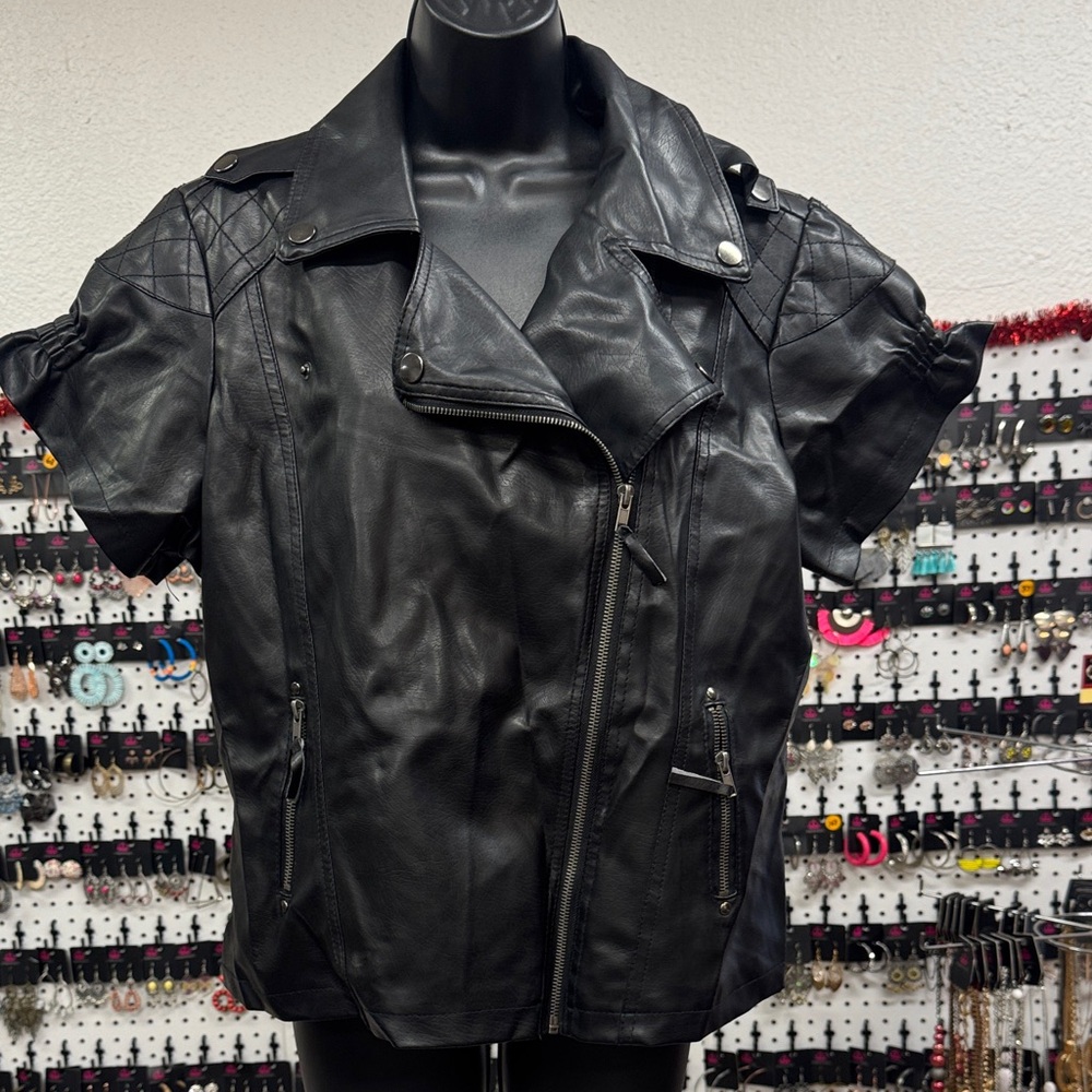 Dots Black Faux Leather Jacket
